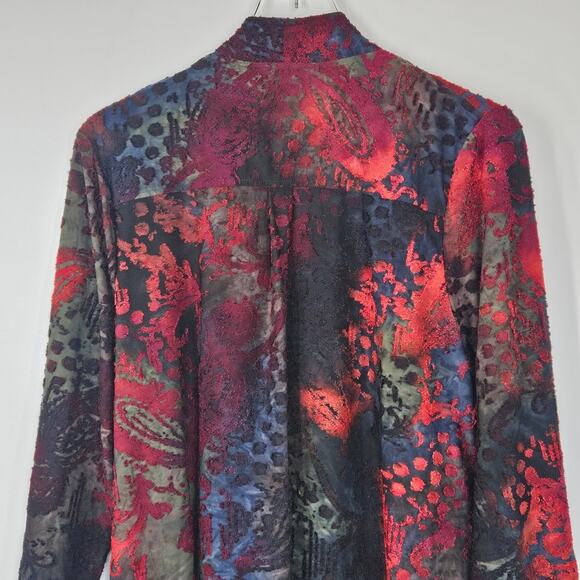 Calessa Velour Print Burnout Knit Draped Asymmetric Zip Front Cardigan - Picture 11 of 13
